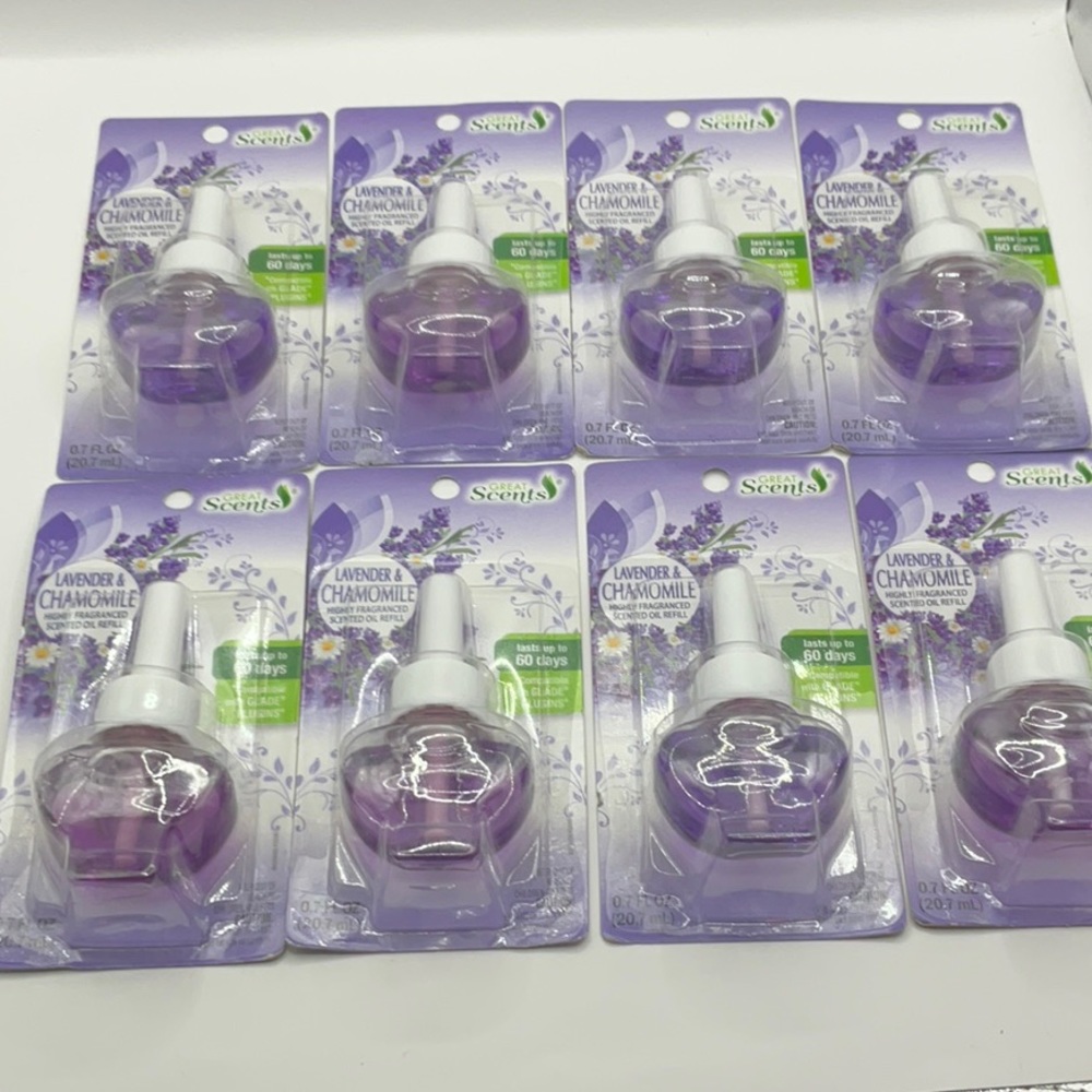 Lot Of (8) Great Scents Lavender & Chamomile Scented Oil Plug-ins Refill  .7 Oz